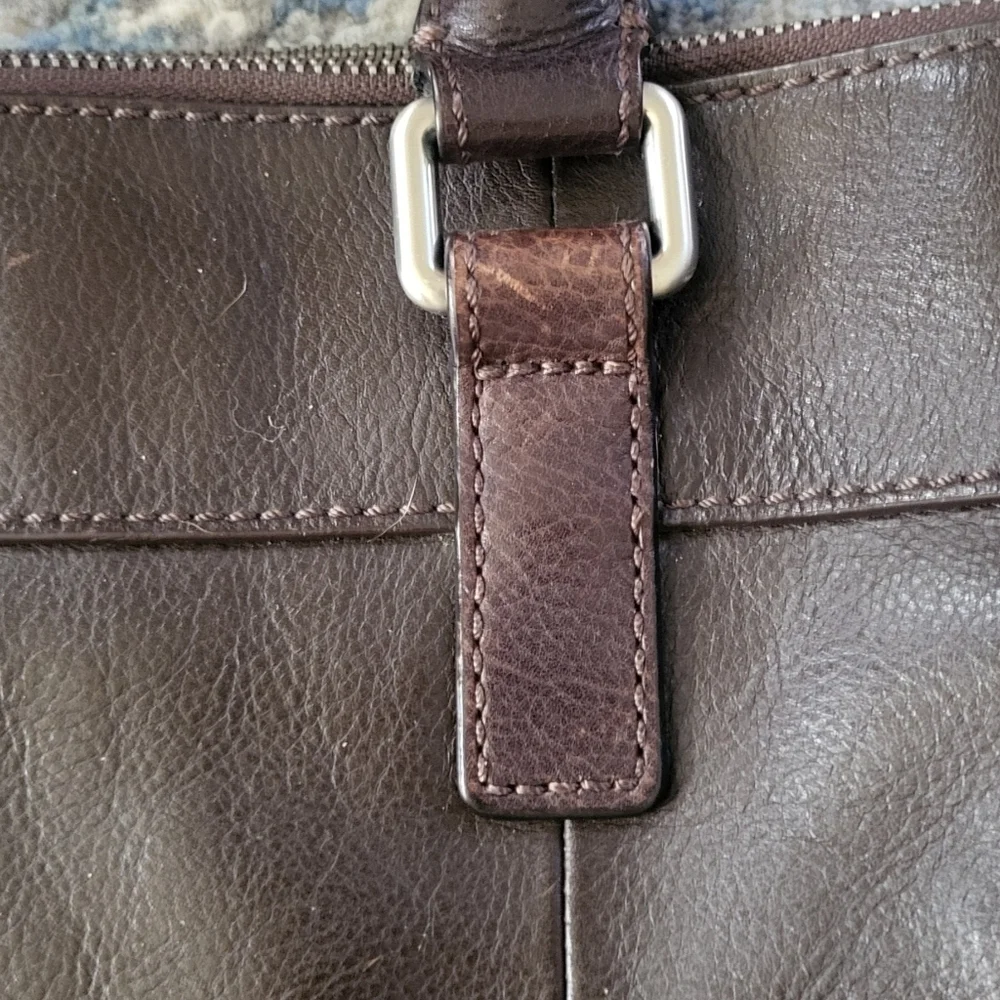 Fossil Mercer Dark Brown Leather Double Zip Work Messenger Bag